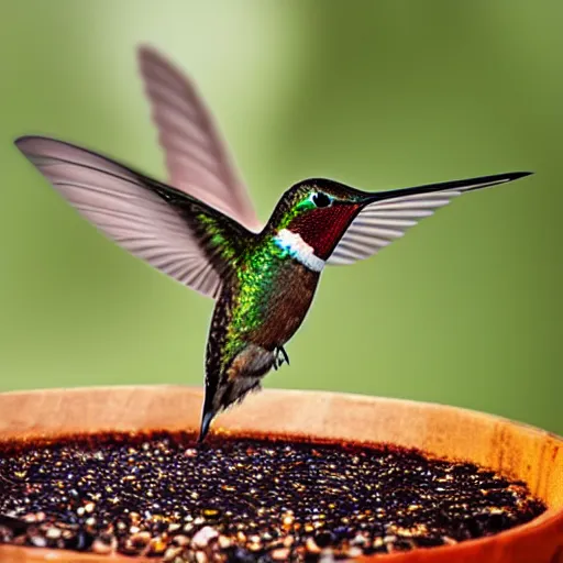 Image similar to a realistic photo of a hummingbird making honey out of worms