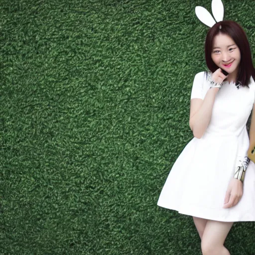 Image similar to a rabbit wearing a white dress funkpop