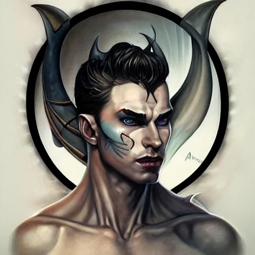 Image similar to handsome pale white tiefling with ink stylized tattoos, draconic masculine male shaman, portrait by Artgerm, peter mohrbacher W 704
