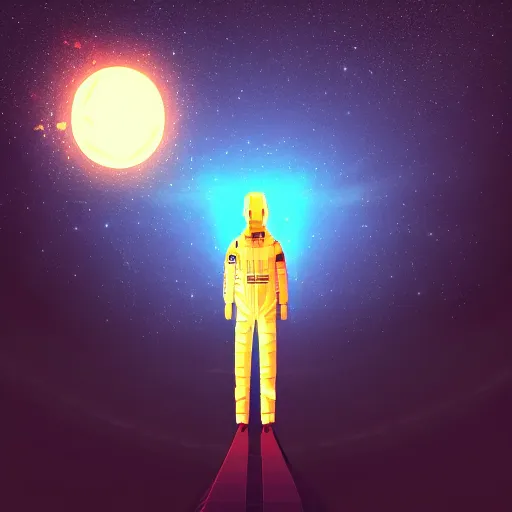 Image similar to a man standing in front of a black background, space art, low poly, cosmic horror, 2 d game art