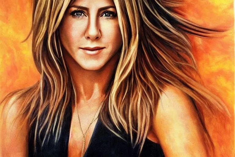 Image similar to jenifer aniston, fantasy, painting, ultra realistic!!!, clear weather, golden hour, sharp focus