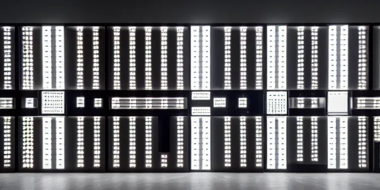 Prompt: dezeen showroom , minimalissimo, archdaily, ignant, teenage engineering moad, mother of all decks, product design concept, product shot of wall of synthesizers made by virgil abloh, jony ives , dieter rams, 8k, high detailed photo