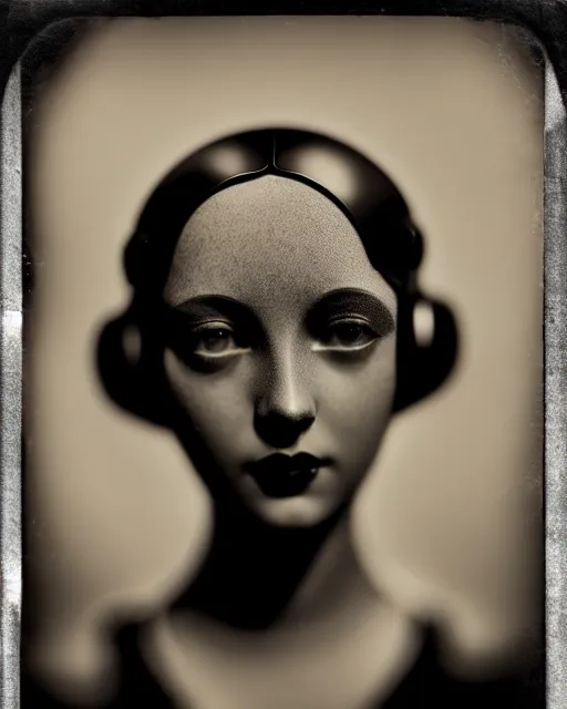 Image similar to tintype black and white dreamy young beautiful female artificial intelligence, metropolis, cinematic, rim light, bokeh, photo - realistic, elegant, high detail, 8 k, masterpiece, photo taken in 1 9 3 0