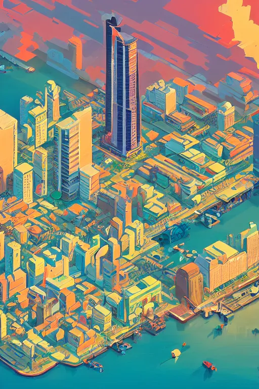 Image similar to Isometric pixelart of Tampa, by Jesper Ejsing, RHADS, Makoto Shinkai and Lois van baarle, ilya kuvshinov, rossdraws global illumination