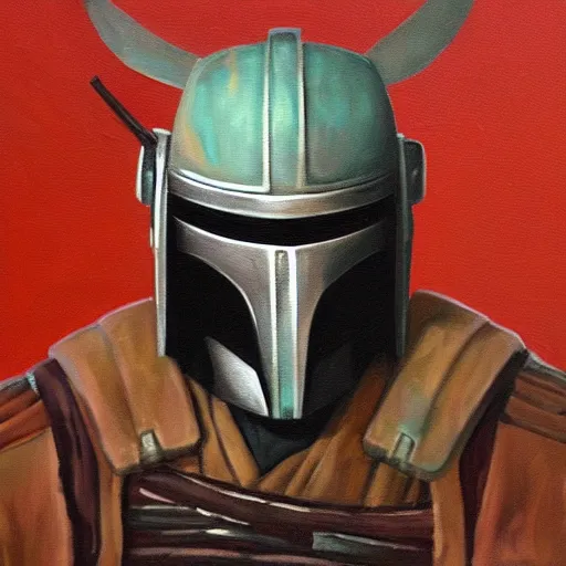 Image similar to samurai Mandalorian, oil on canvas, high quality