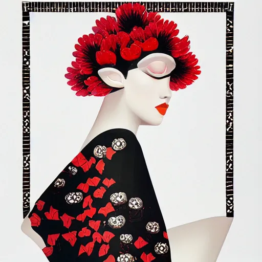 Image similar to detailed concept art painting art deco pattern black red flowers and diamonds by hsiao - ron cheng, bizarre compositions, exquisite detail