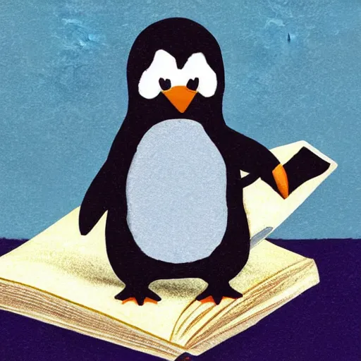 Image similar to a cute penguin holding a briefcase, photorealistic storybook illustration, Beatrix Potter