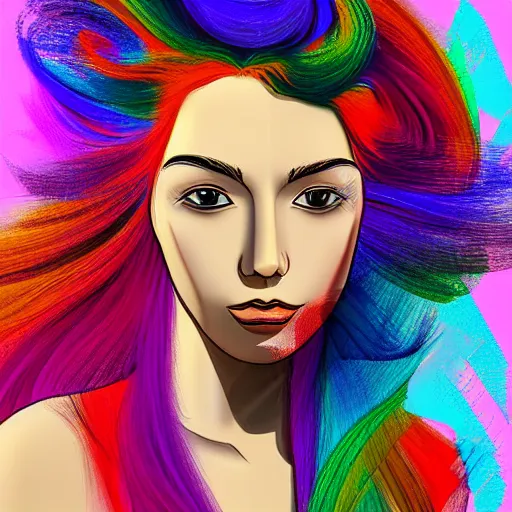 Image similar to person with multi color cable hair, digital art