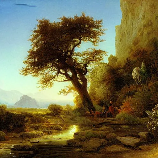 Prompt: landscape painging by carl friedrich lessing