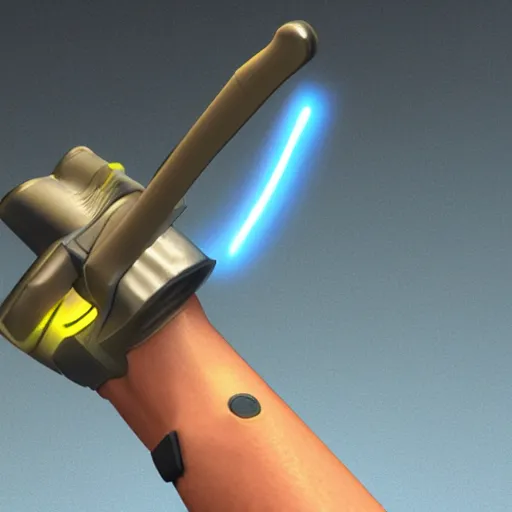 Image similar to a wrist - mounted weapon with a wide aperture for firing rings of energy, glowing accents, concept art