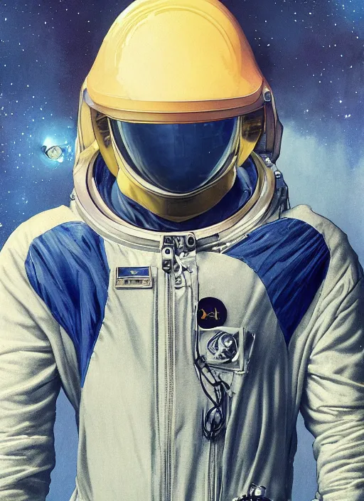 Prompt: ali g astronaut jumpsuit, helmet removed, the expanse, sci fi, futuristic, detailed illustration, digital art, trending on artstation, soft ambient lighting, volumetric lighting, rim lighting, yoshitaka amano, alphonse mucha, arney freytag, maxfield parrish, new art nouveau