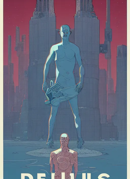 Image similar to poster artwork by Michael Whelan and Tomer Hanuka, of Delos Incorporated, clean