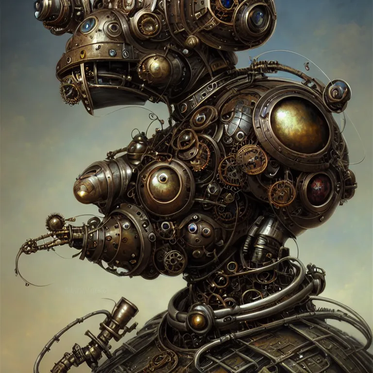 Image similar to portrait shot of a steampunk robot bug, unreal engine realistic render, 8 k, micro detail, intricate, elegant, highly detailed, centered, digital painting, artstation, smooth, sharp focus, illustration, artgerm, tomasz alen kopera, peter mohrbacher, donato giancola, joseph christian leyendecker, wlop, boris vallejo