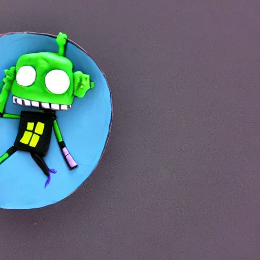 Prompt: invader zim, made of clay, claymation