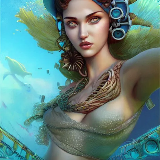 Image similar to lofi underwater steampunk beach model portrait, Pixar style, by Tristan Eaton Stanley Artgerm and Tom Bagshaw.