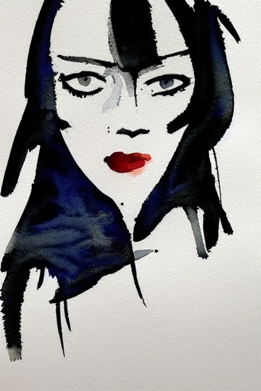 Image similar to beautiful face woman, grey, colorless and silent, watercolor portrait by David downton