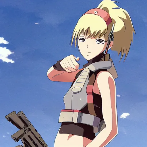 Image similar to an anime girl soldier, sci-fi, angry, anime by Studio Ghibli