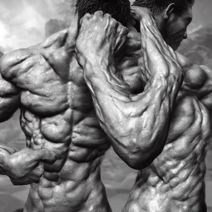 Image similar to a single muscular man wearing torn clothes, looking to the right, profile picture, hyperrealistic, concept art, octane render, unreal engine 5, trending on artstation, high quality, highly detailed, 8 k, dramatic lighting, cinematic, high coherence, anatomically correct, five fingers, digital art, seductive, black and white