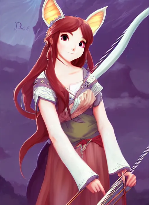 Image similar to a gorgeous female bard, d & d, fantasy art, fox ears, by studio ghibli, anime key art