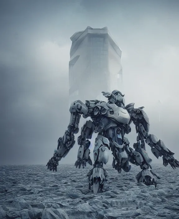 Image similar to surreal romantic mecha covenant deformation horizontal building, futuristic berserk white architecture in the beach in iceland, foggy, highly detailed, digital painting, arstation, concept art, hyperealistic octane render, unreal engine,