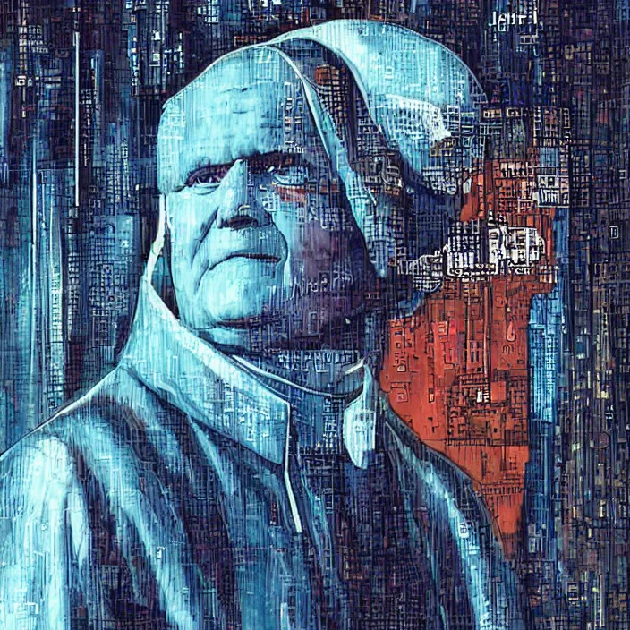 Image similar to John Paul II in style of cyberpunk