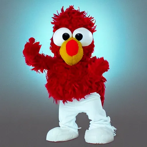 Prompt: Elmo dressed up as a rapper