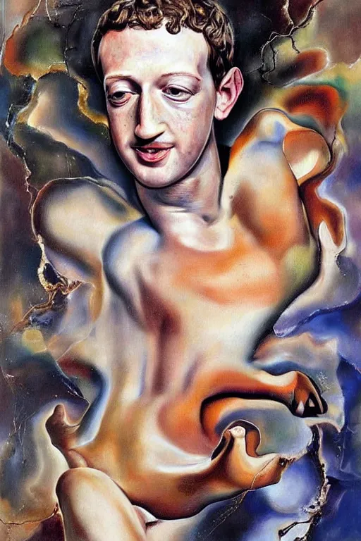 Image similar to photorealistic painting of mark zuckerberg as leda atomica by salvador dali, hyperdetailed, centered, masterpiece, surrealism