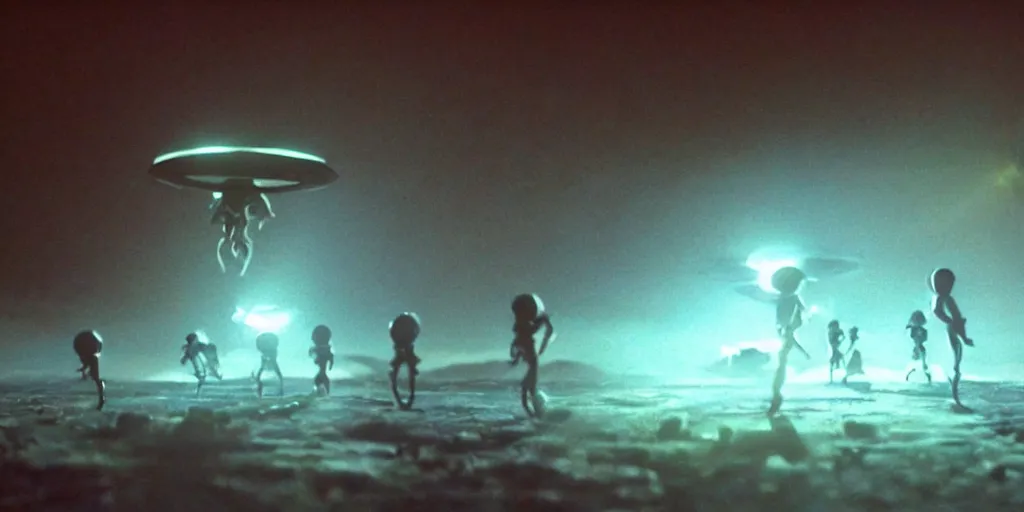 Image similar to a hidden camera shot of aliens having a party in a ufo, cinematic masterpiece, beautiful lighting