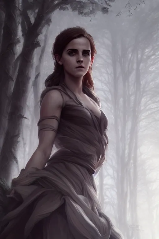 Image similar to goddess of the dark forest emma watson, highly detailed, digital painting, artstation, concept art, smooth, sharp focus, illustration, unreal engine 5, 8 k, art by artgerm and greg rutkowski and edgar maxence