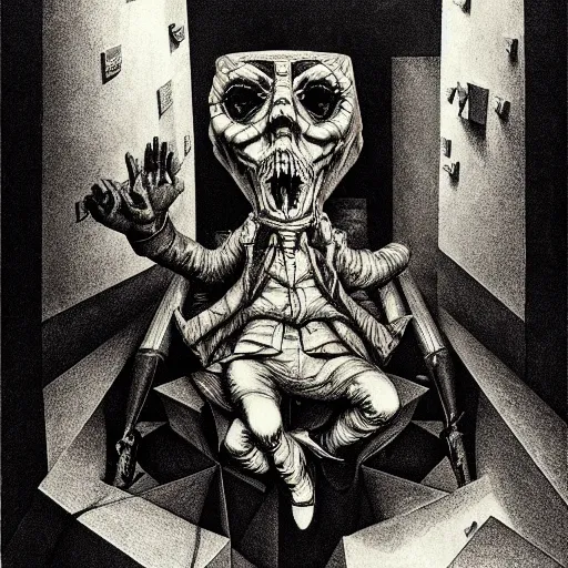 Image similar to lithography on paper secret villain layer dungeon conceptual figurative post - morden monumental dynamic portrait by goya and escher and hogarth, illusion surreal art, highly conceptual figurative art, intricate detailed illustration, controversial poster art, polish poster art, geometrical drawings, no blur