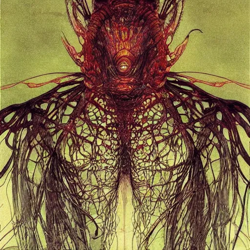 Image similar to “ a simple concept art portrait of a predatory alien species, an award winning yoshitaka amano digital art, by adrian ghenie and gerhard richter. art by takato yamamoto. masterpiece, deep colours. ”