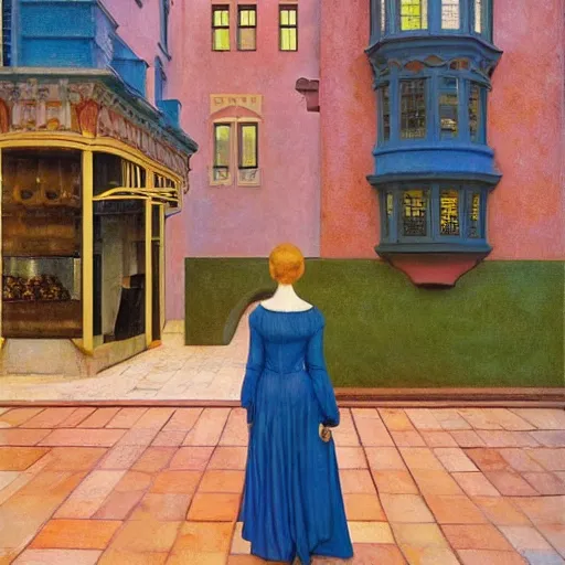 Prompt: a woman in a medieval city, a lots of butterflies, hyperrealistic film still by edward hopper, by gottfried helnwein, by klimt, by paolo uccello, art nouveau, highly detailed, strong lights, liminal, eerie, symbolist, bright pastel colors