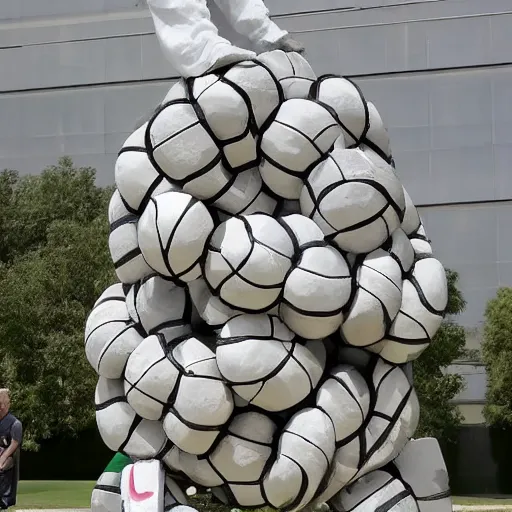 Prompt: A sculpture a a basketball player made pure recycle materials