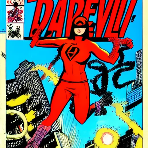 Prompt: female daredevil, comic book cover