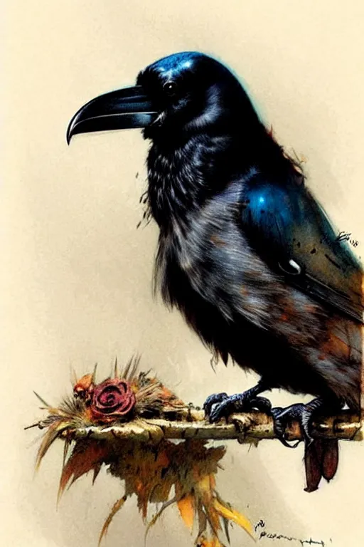 Prompt: (((((1950s raven . muted colors.))))) by Jean-Baptiste Monge !!!!!!!!!!!!!!!!!!!!!!!!!!!