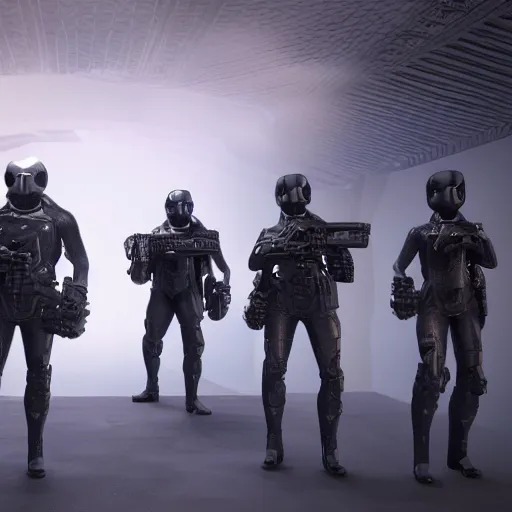 Image similar to epic unreal engine 5 render of a group of secret agent moles, very intricate, ultra detailed, 0 0 7 mole, epic scene, octane render, 8 k, photorealistic, wearing secret agent gear, time travelers, battle scars