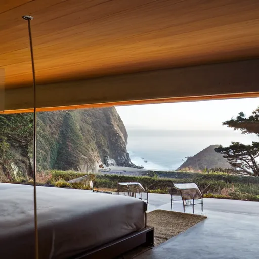 Image similar to a modern concrete house on the bluffs overlooking the ocean in big sur california