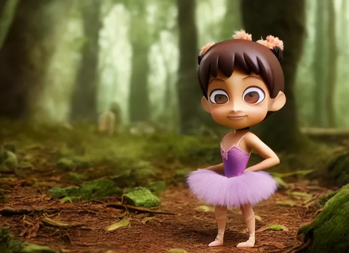 Prompt: prima ballerina as nendoroid walking in a forest in the croods movie style, anime, disney, pixar, 8 k, hd, dof, kodak film, volumetric lighting, subsurface scattering, photorealistic, octane render, details