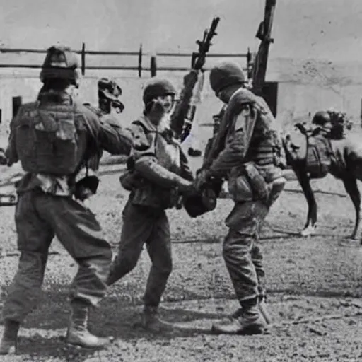 Prompt: historical photograph of American soldiers liberating Twilight Sparkle from Dachau