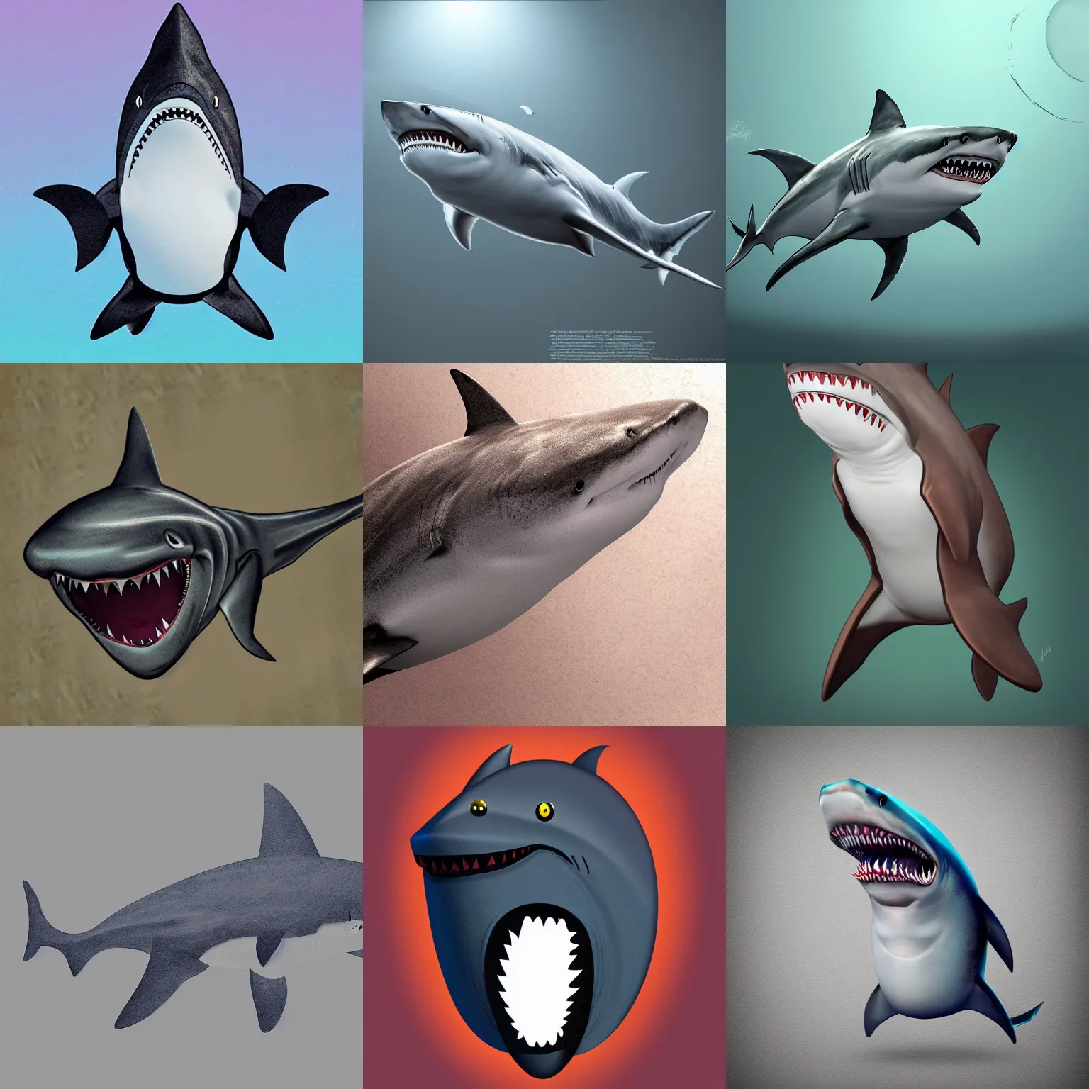 Prompt: anthropomorphic shark, digital art, concept art