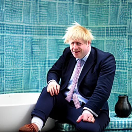 Image similar to Boris Johnson in a bathtub full of beans