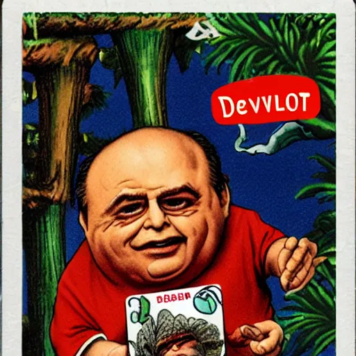 Prompt: Danny Devito garbage pail kid card