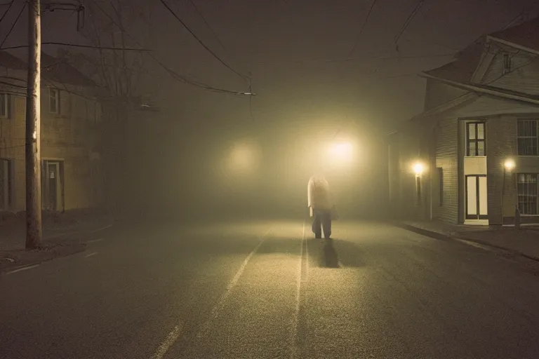 Image similar to an emty street with a car at night with only by one street light, photo by Gregory Crewdson,