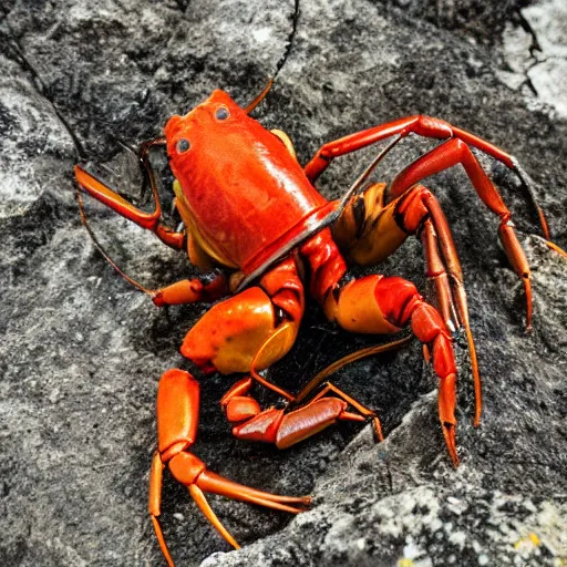 Prompt: crayfish with a whistle on the mountain