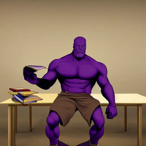 Image similar to thanos studying in school, highres