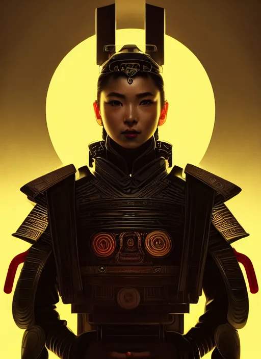 Prompt: symmetry!! portrait of futuristic samurai, sci - fi, tech wear, intricate, elegant, extremely detailed, digital painting, artstation, cinematic lighting, concept art, smooth, sharp focus, illustration, art by artgerm and greg rutkowski and alphonse mucha, 8 k