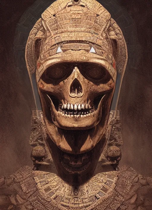 Image similar to digital _ painting _ of _ triangle head mayan god of death _ by _ filipe _ pagliuso _ and _ justin _ gerard _ symmetric _ fantasy _ highly _ detailed _ realistic _ intricate _ port