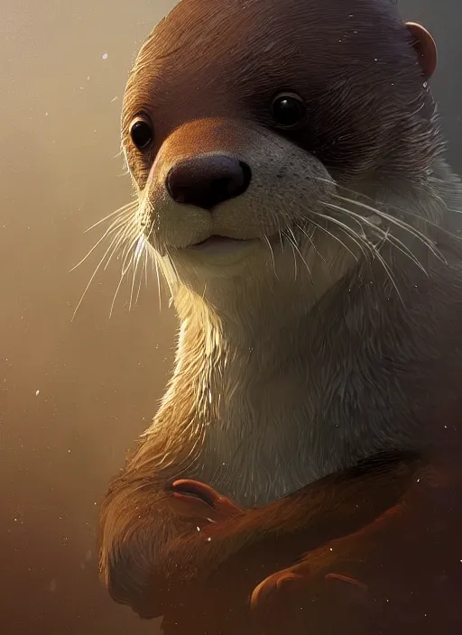 Image similar to a beautiful portrait of an anthropomorphic otter. character design by cory loftis, fenghua zhong, ryohei hase, ismail inceoglu and ruan jia. volumetric light, detailed, rendered in octane