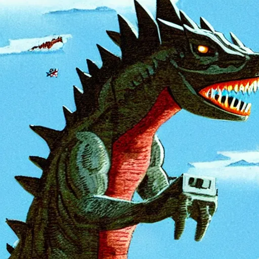 Image similar to Godzilla riding a roller coaster