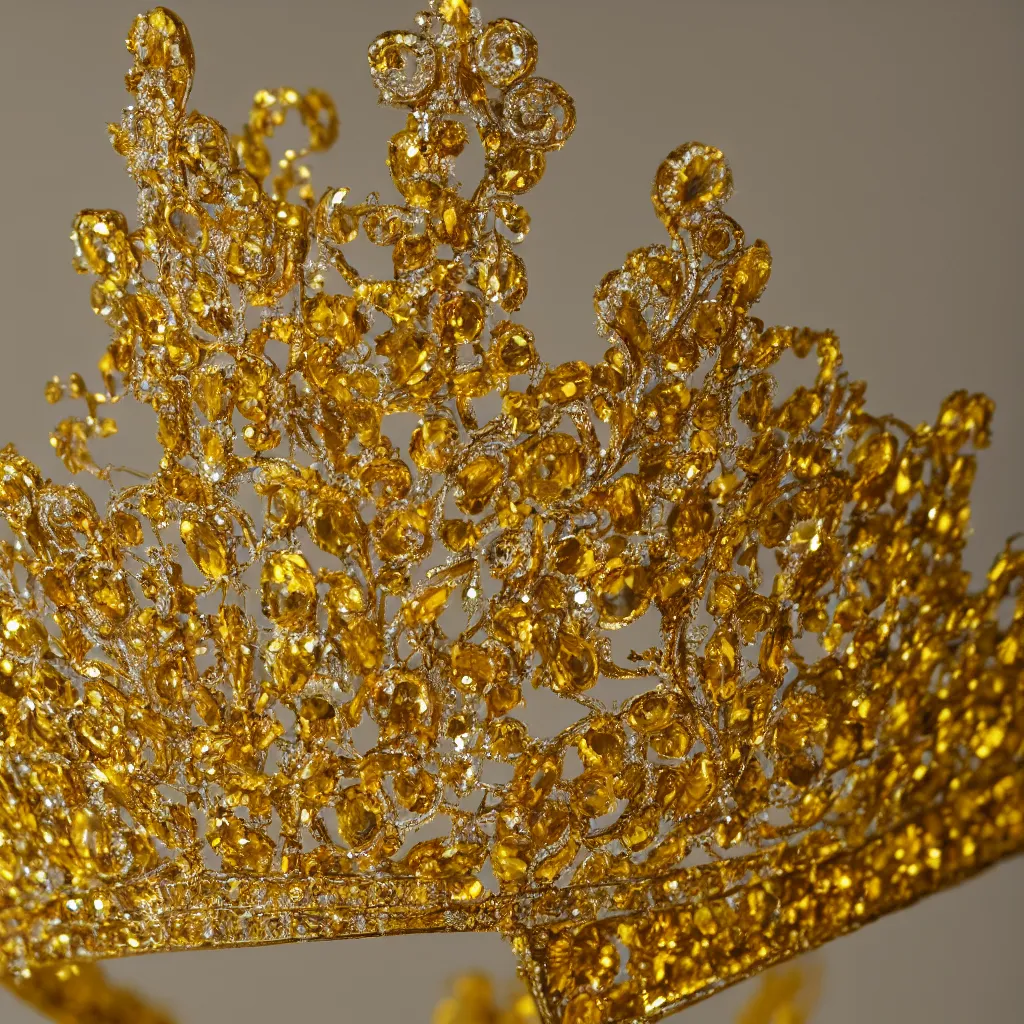 Image similar to close - up view of a tiara on yellow background, 8 k, high detail, photorealistic, proper shading